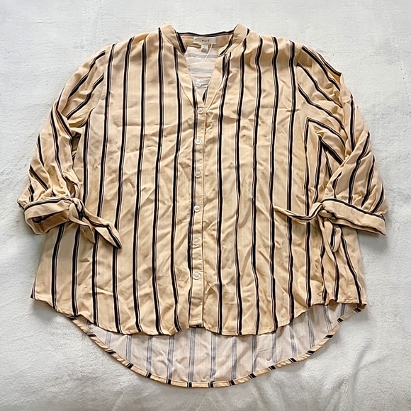 🐎 NWT!! BROWN TAN PINSTRIPE BUTTON UP BLOUSE BEACH COVER UP - Picture 1 of 5